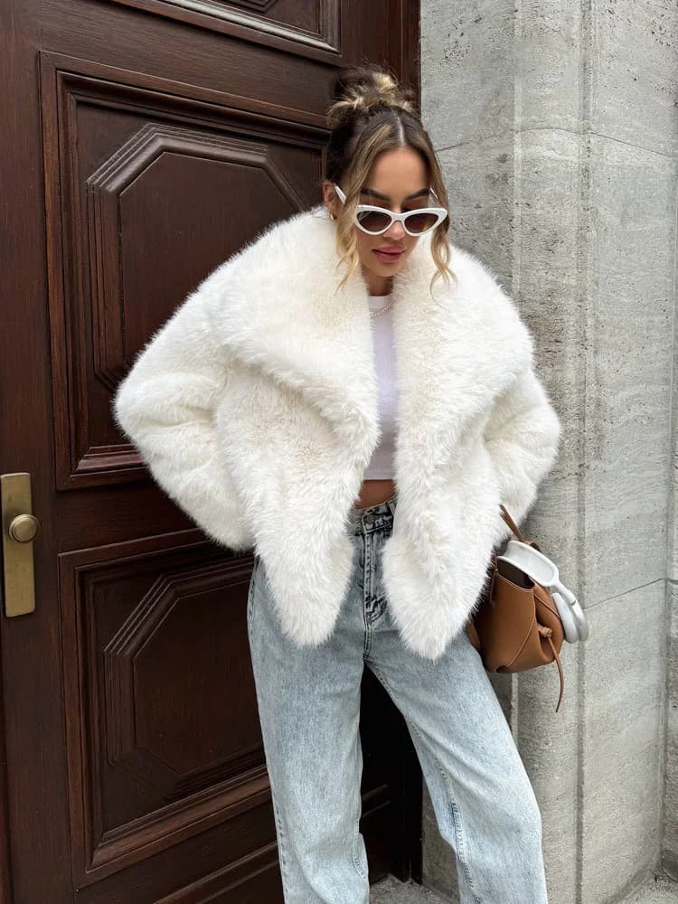 Women's Cropped Faux Fur Cardigan Coat