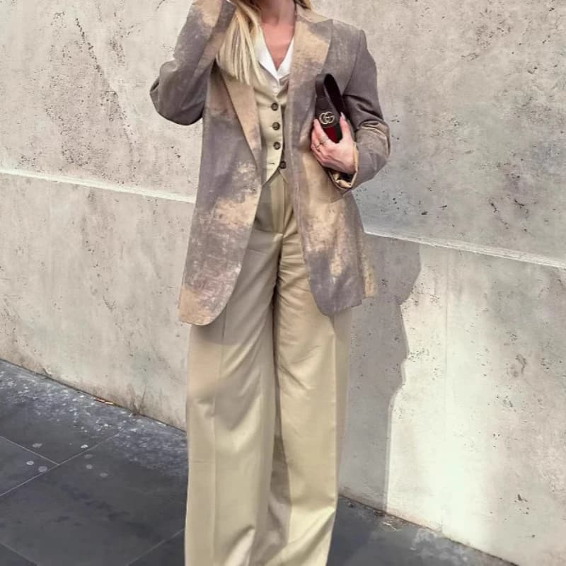 Women's Fashion 2025 Autumn Loose Single-Button Printed Blazer