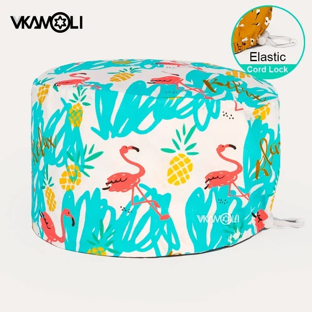 Animal Print Scrub Hat with Adjustable Ties