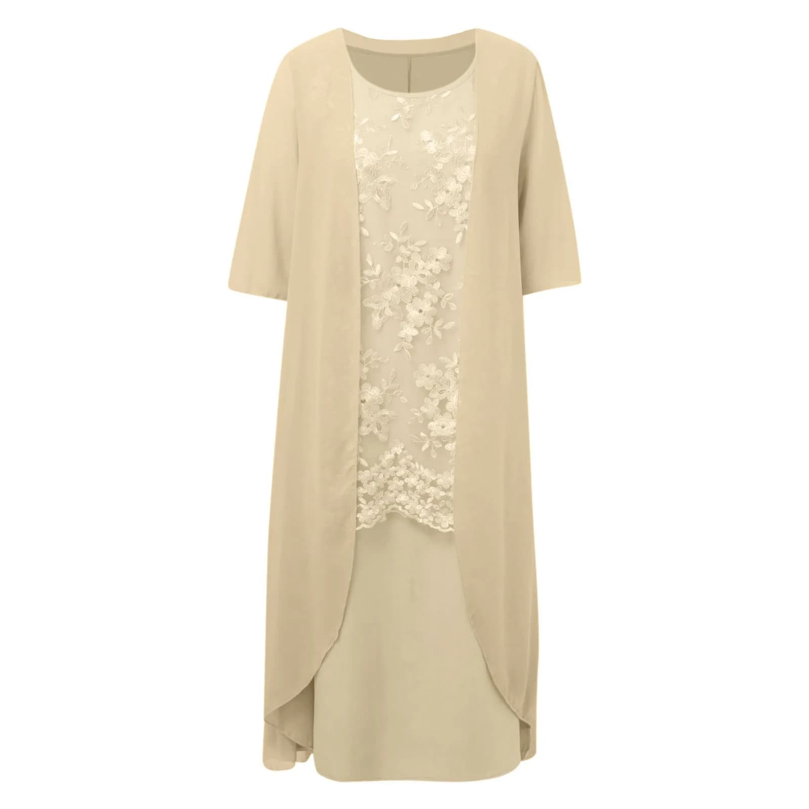 Women's Embroidered A-Line Dress with Chiffon Cardigan