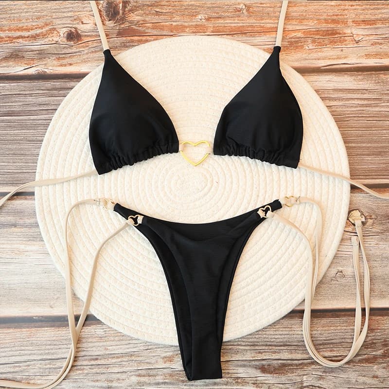 Women's Halter Triangle Bikini Set Thong Bottom