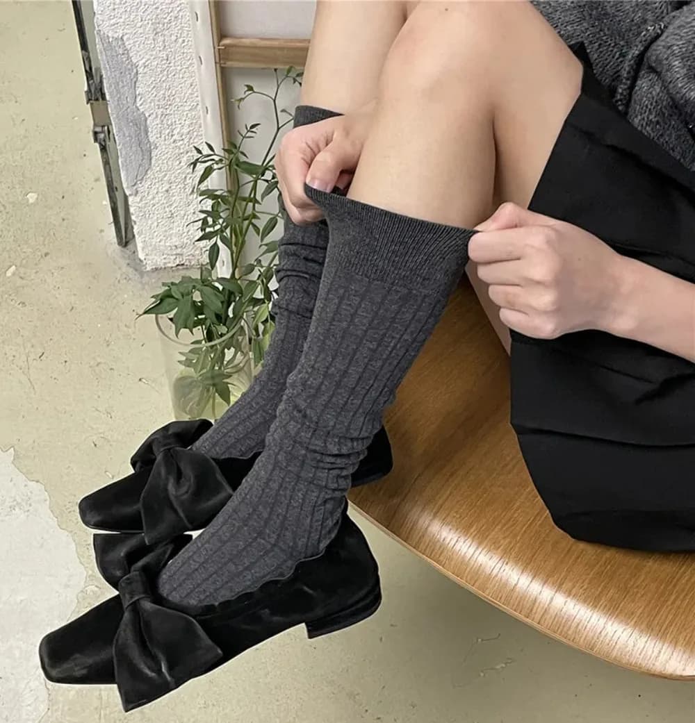 Women's Cotton Knee High Socks Black