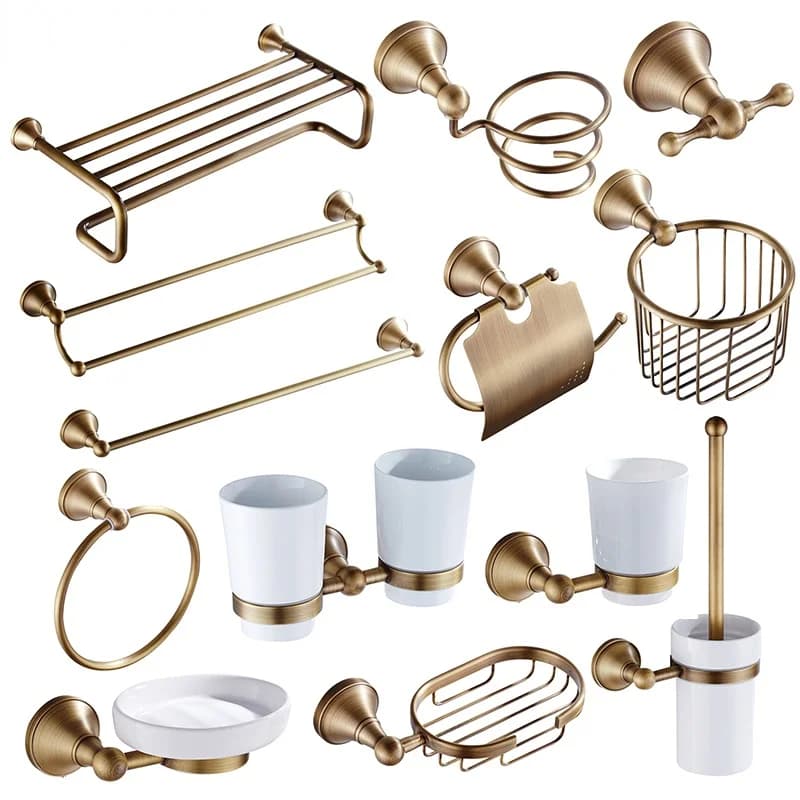 Bronze Bathroom Accessories Hardware  Antique Hair Dryer Rack Coat Towel Shelf Rail Bar Shower Soap Dish Holder Toilet Brush