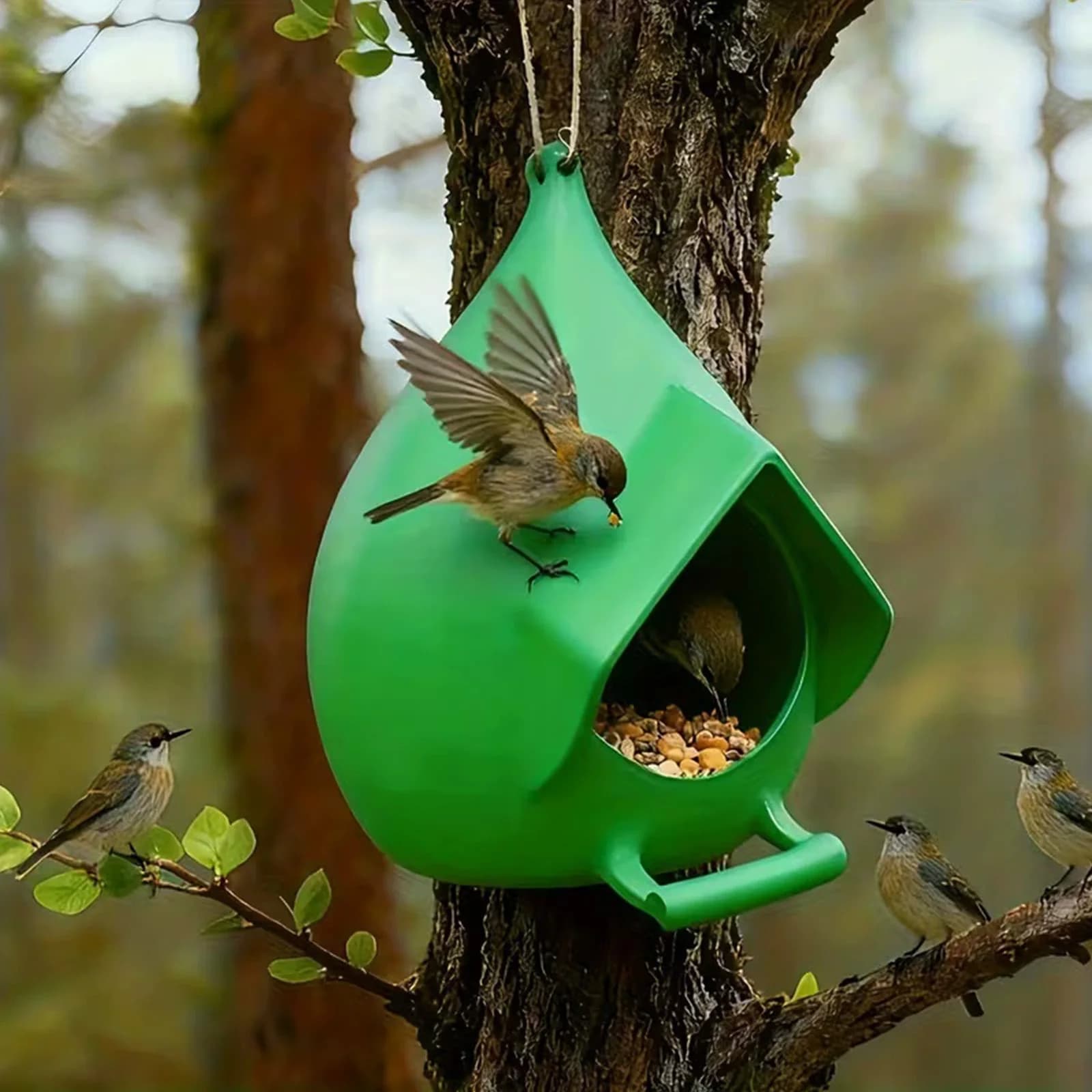 Hanging Bird Feeding Station with Rain Roof