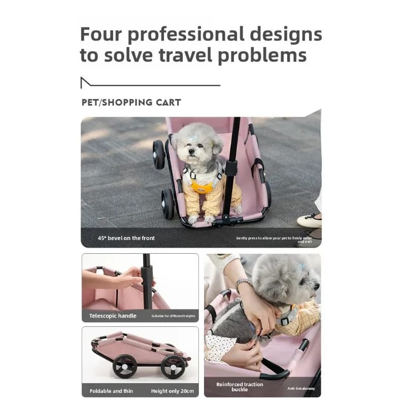 Foldable Pet Travel Wagon with Rolling Cart