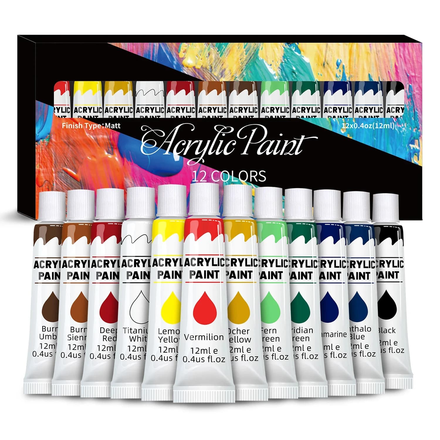 Acrylic Paint Set - 12/24 Colors for Multiple Surfaces
