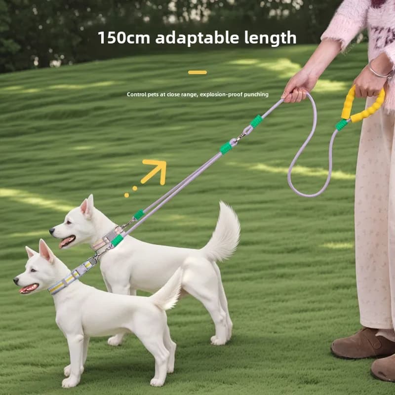 Dual Dog Leash Coupler with Elastic Extension