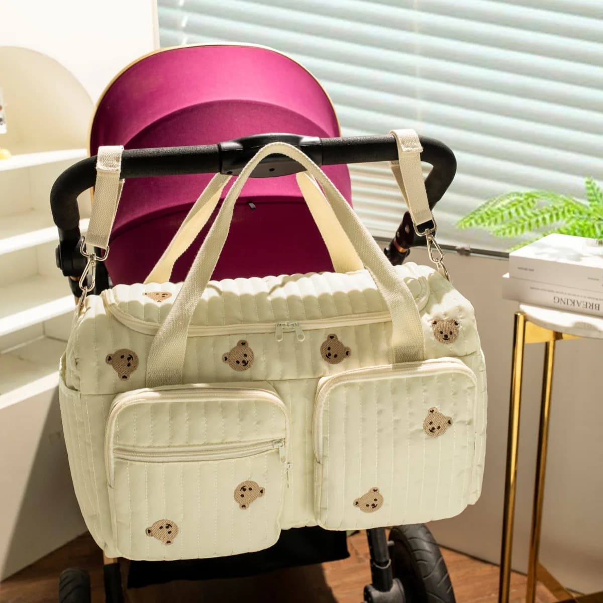 Large Cotton Diaper Bag Tote with Shoulder Straps