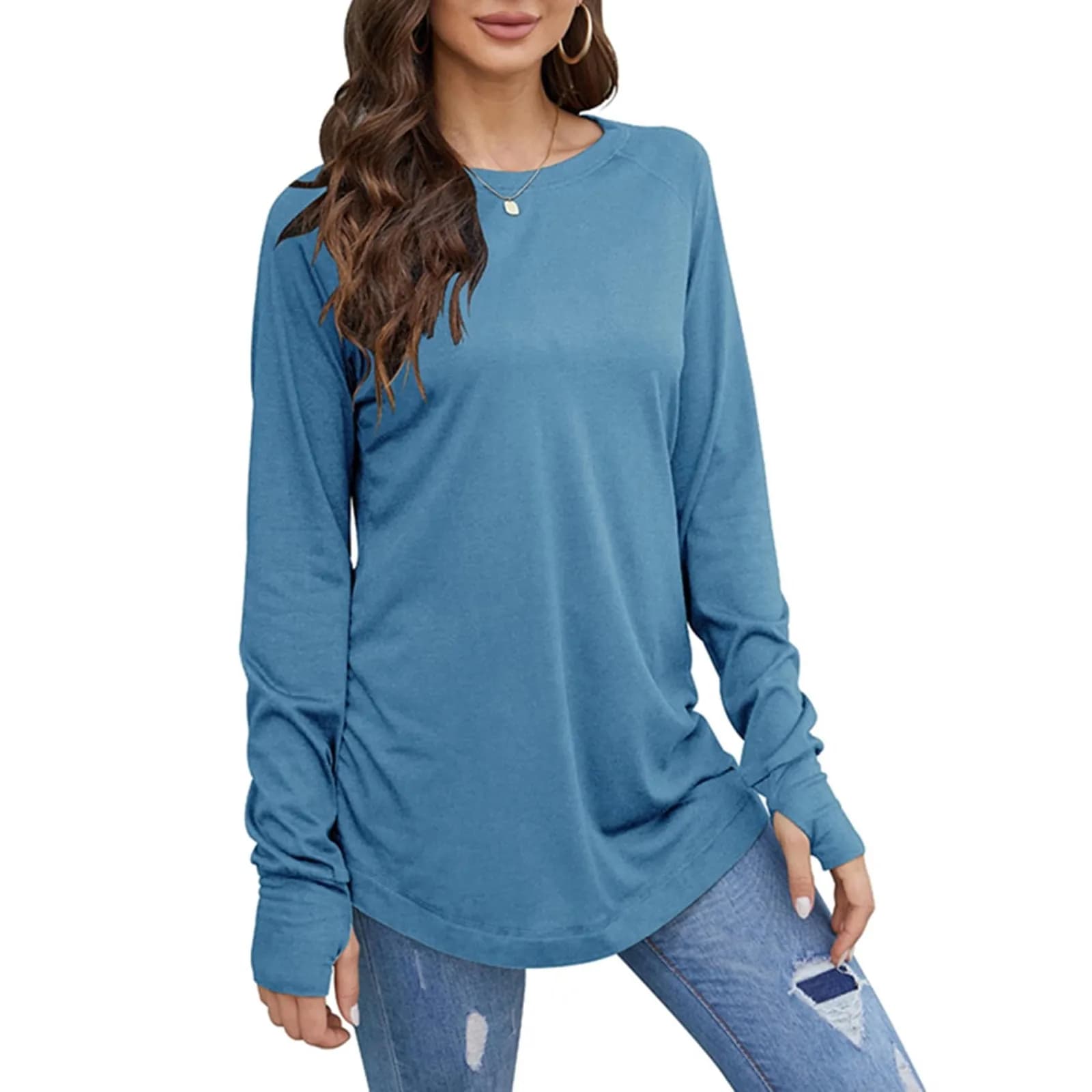 Women's Loose Long Sleeve Round Neck Top