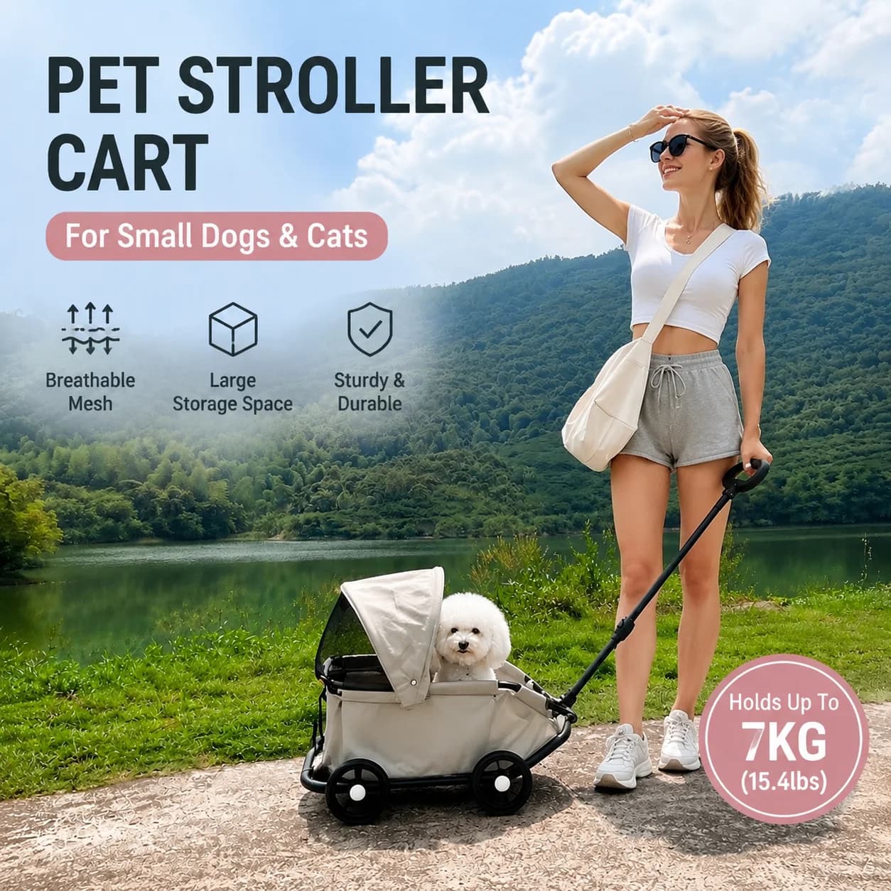 Light Foldable Pet Stroller for Dogs and Cats