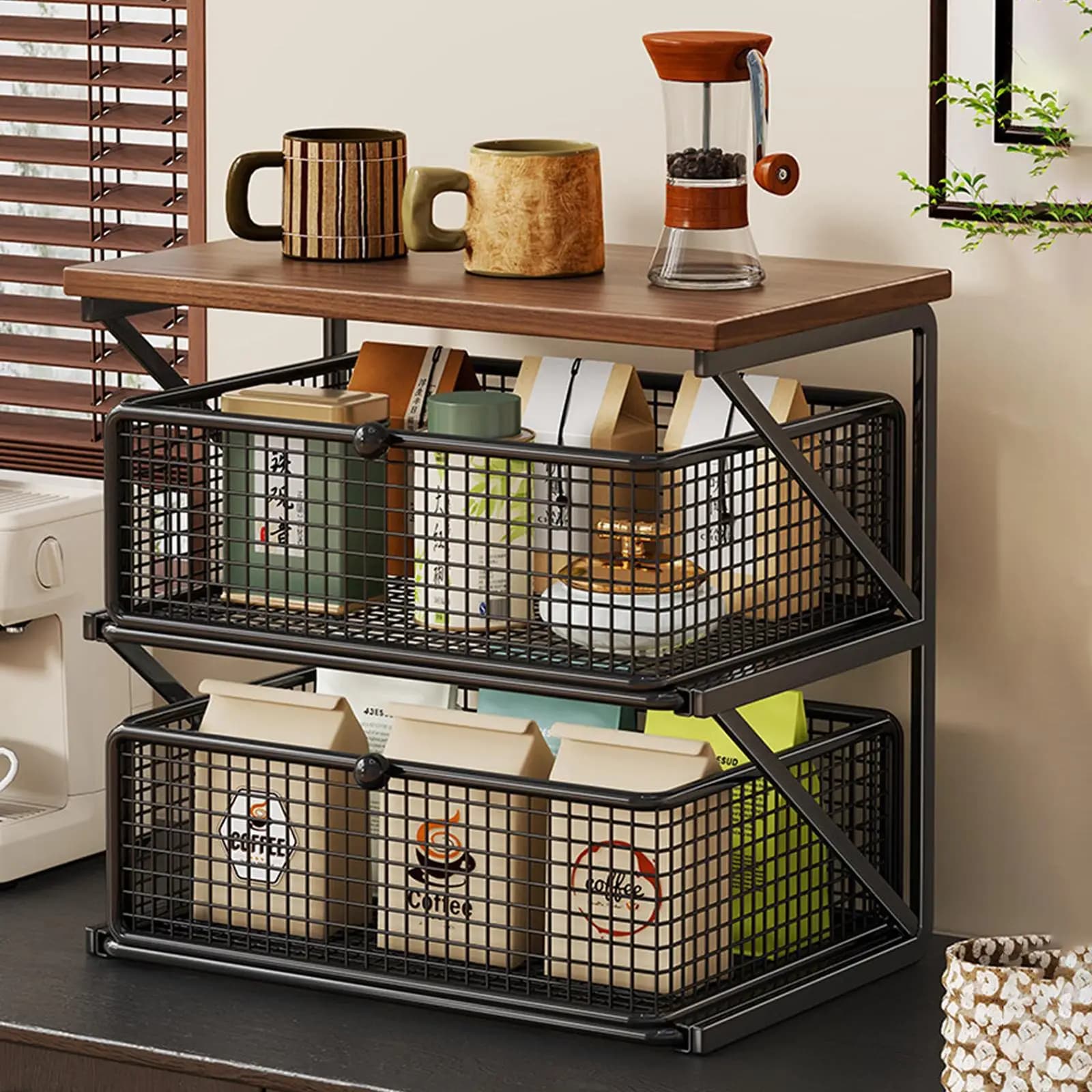 Coffee Counter Shelf Organizer with Drawer