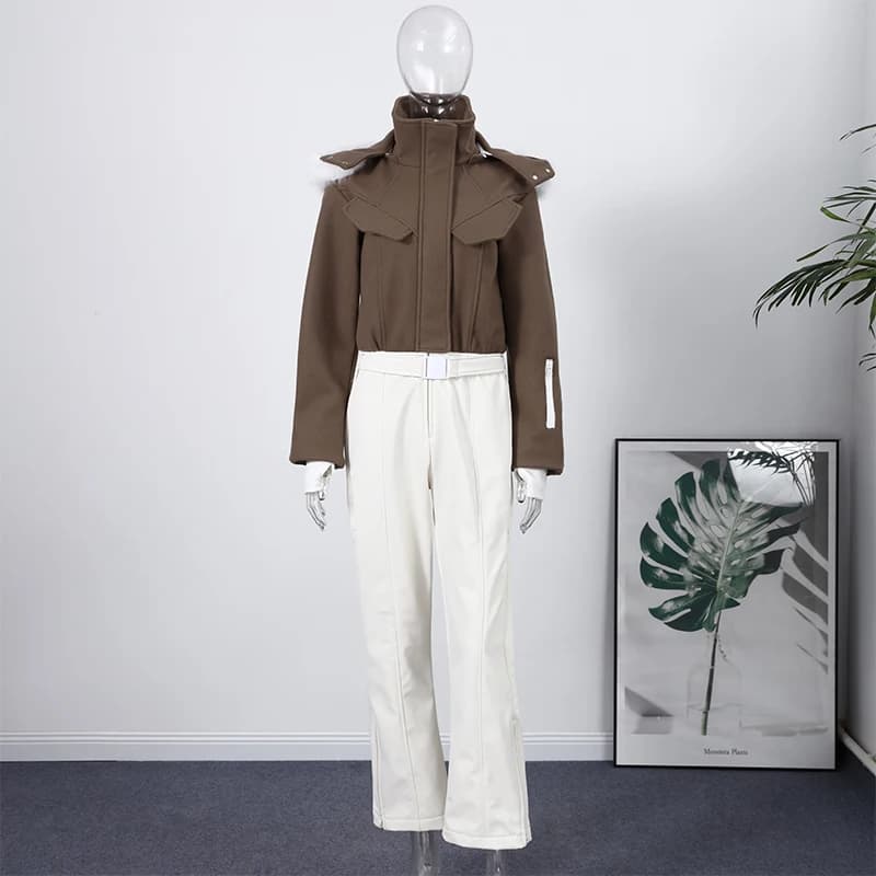 Women's Hooded Ski Suit with High-Waist Pants