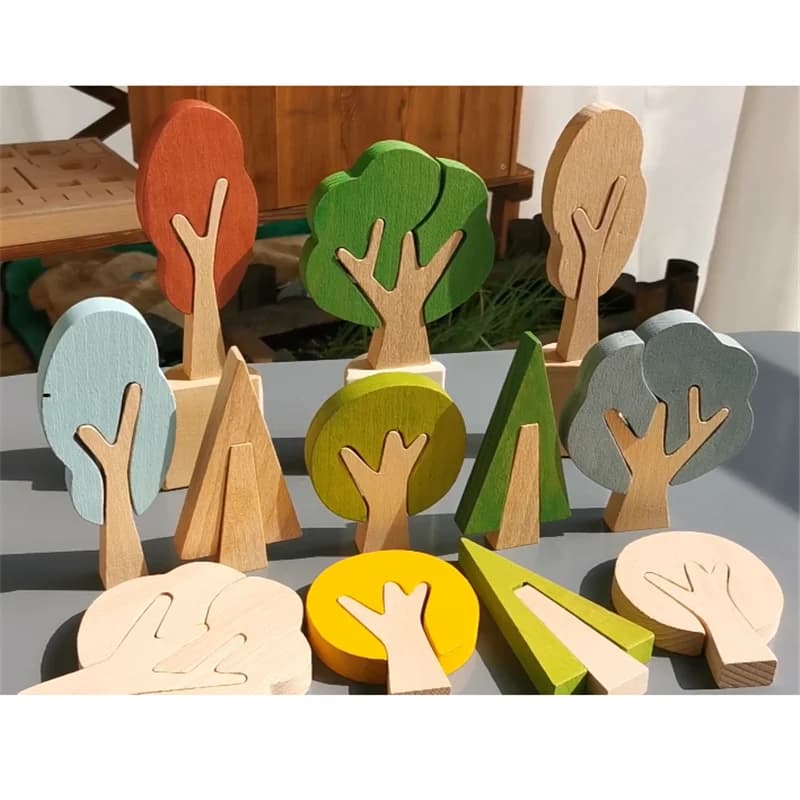 Wooden Rainbow Tree Building Blocks Set