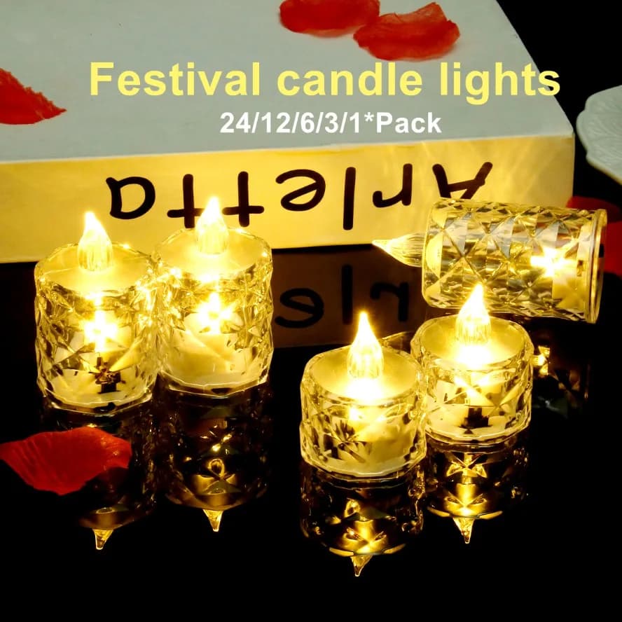 LED Crystal Candle Light 24/12PCS Flameless LED Light Candle Electronic Night Lamp Dating Party Holiday Home Wedding Decoration