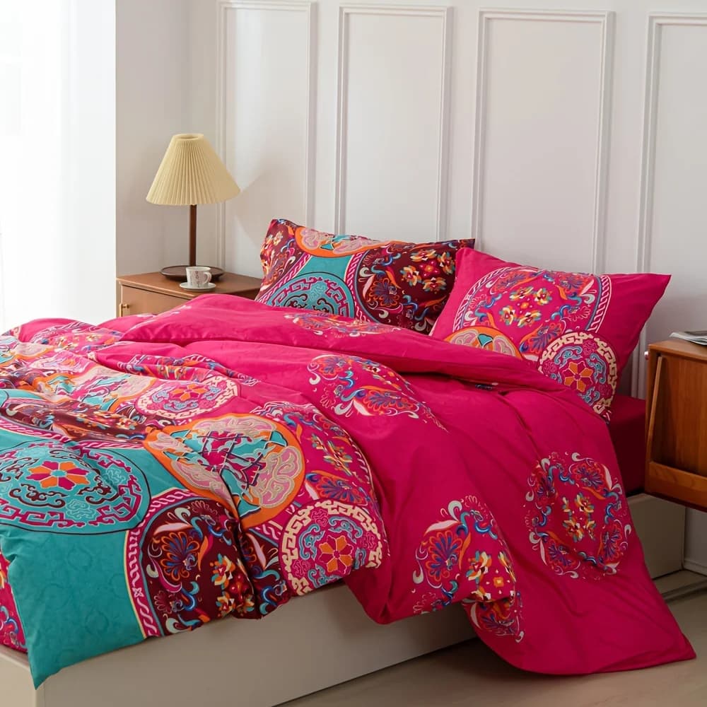 Bohemian Style Bedding Set - 1 Duvet Cover And 2 Pillowcases Included Quirky Boho Bed Linens for a Unique Sleep Experience
