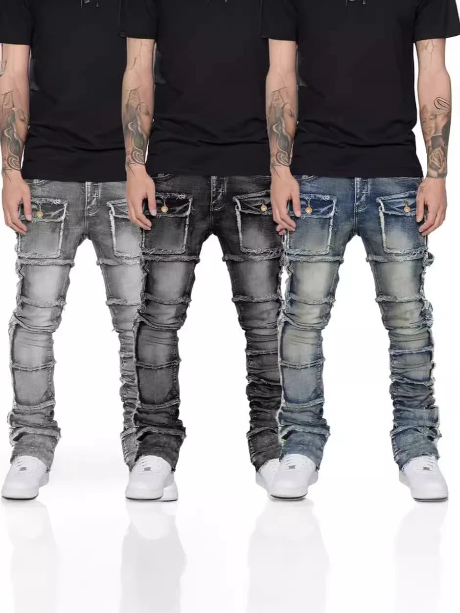 Men's Workwear Jeans with Elastic and Patches