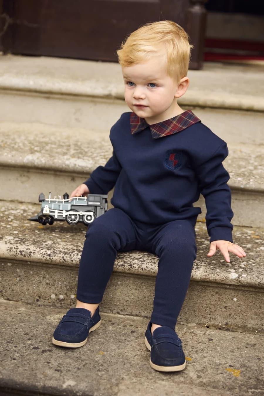 Navy Denim Varsity Embroidery Sweatshirt
