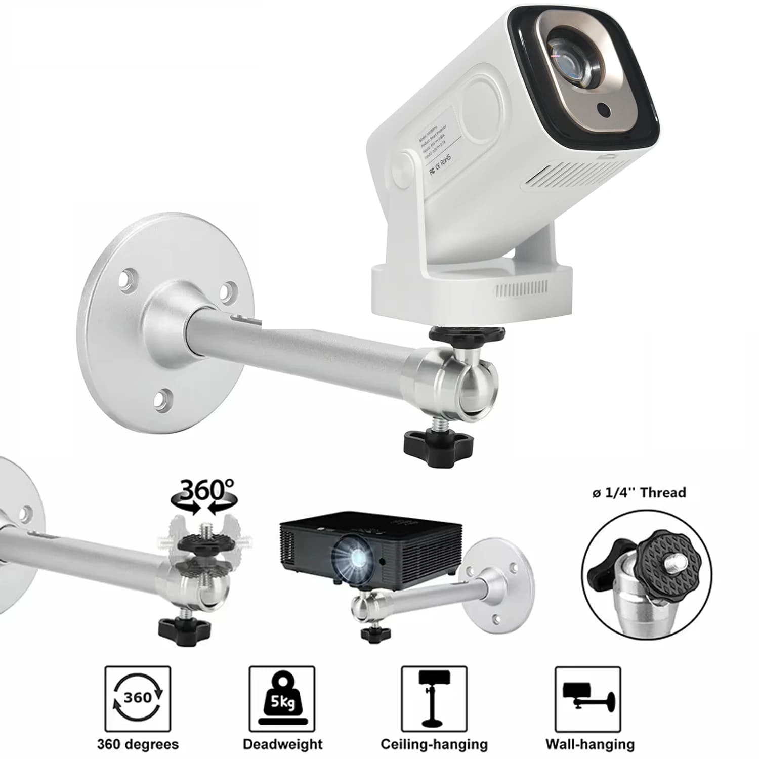 Projector Ceiling Wall Mount Bracket 360° Rotatable