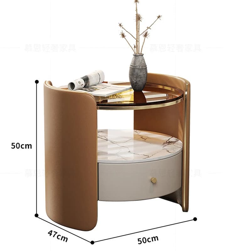 Nightstands Solid Wood Glass Saddle Leather Modern Home Living Room Storage Cabinet Bedroom Drawers Bedside Table Furniture