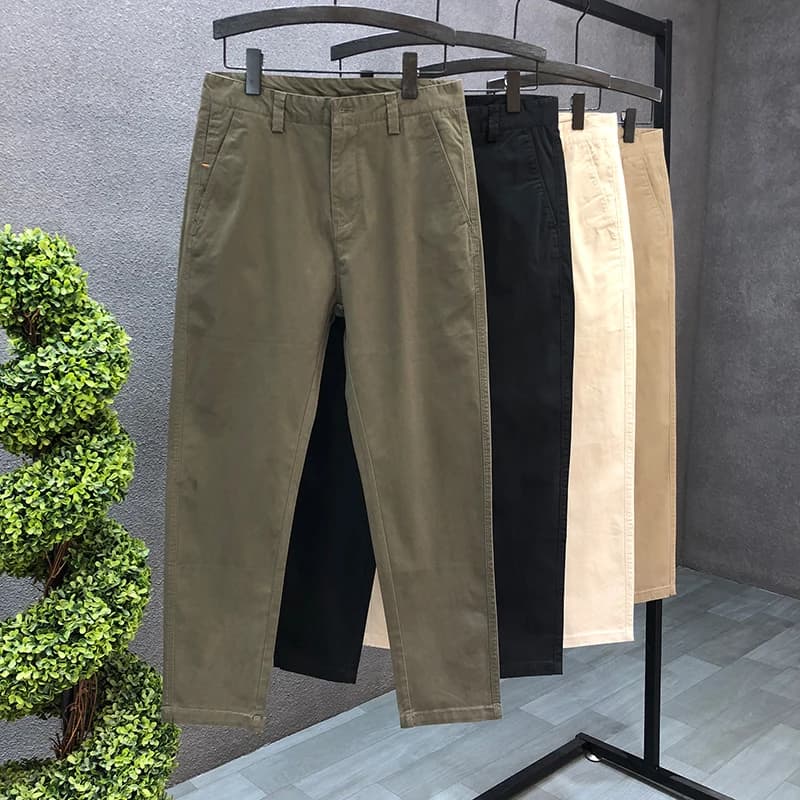 Men's Khaki Slim Fit Cotton Trousers