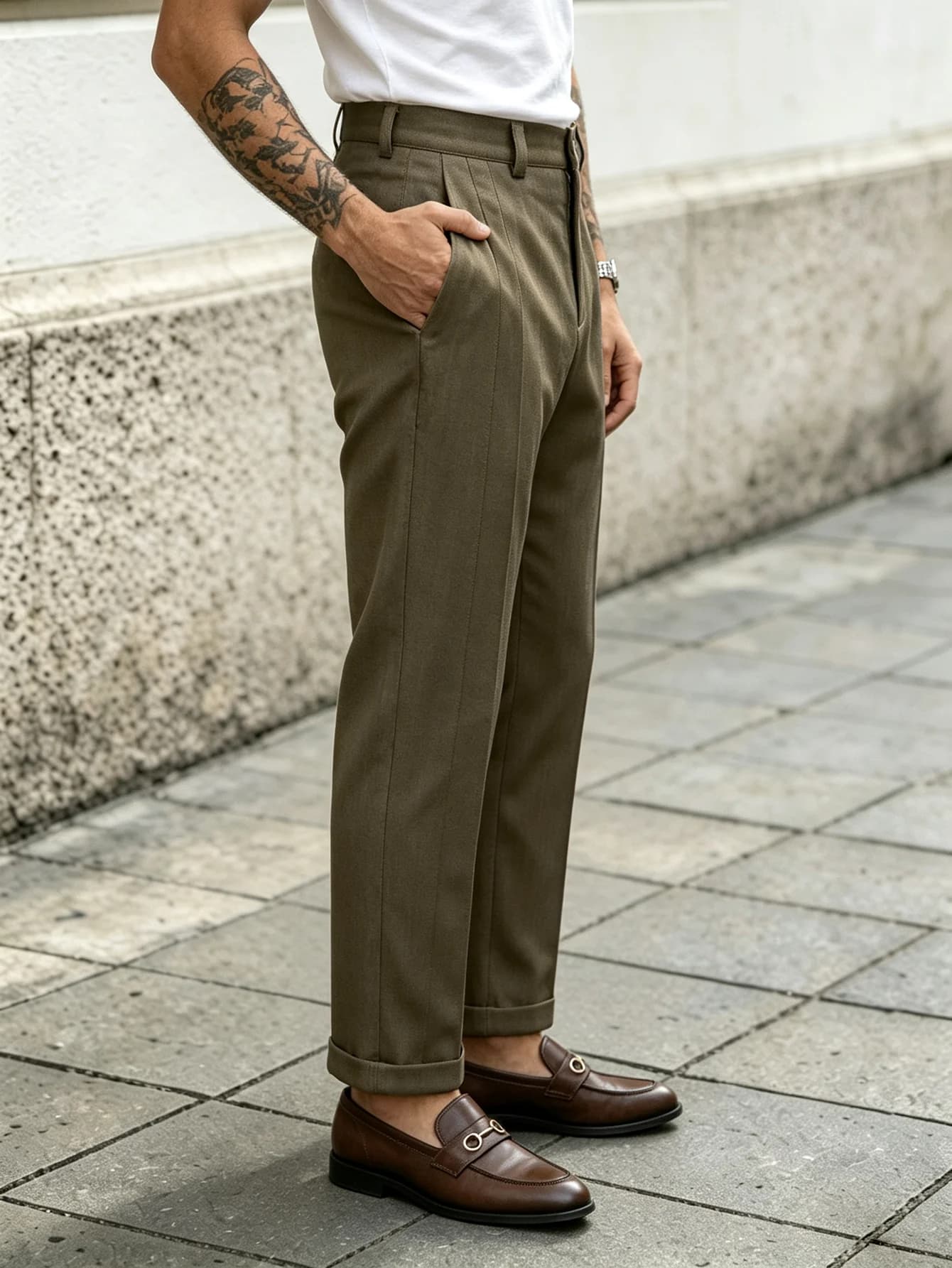 Khaki Men's Straight Fit Chinos