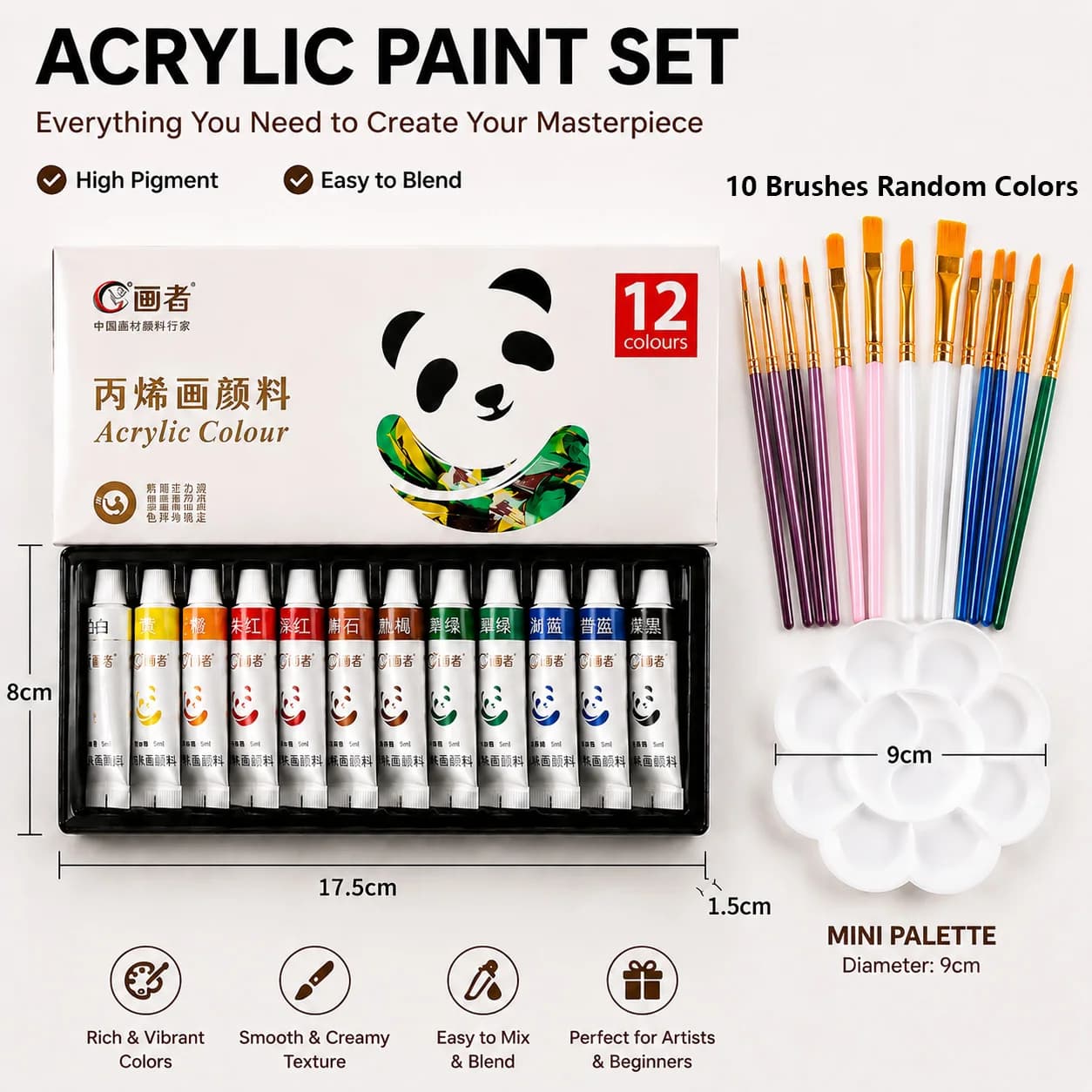 Acrylic Paint Set With Brushes And Palette