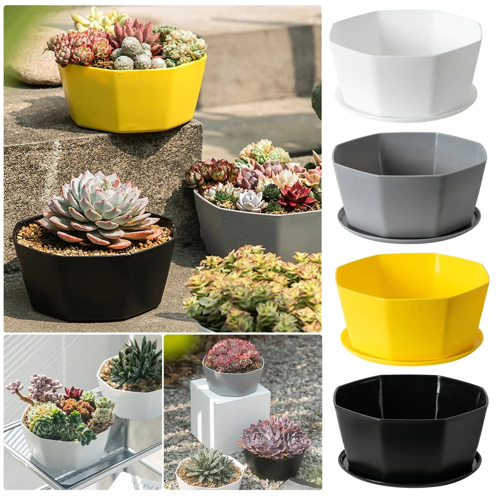 Plastic Flower Pots with Drainage and Saucers