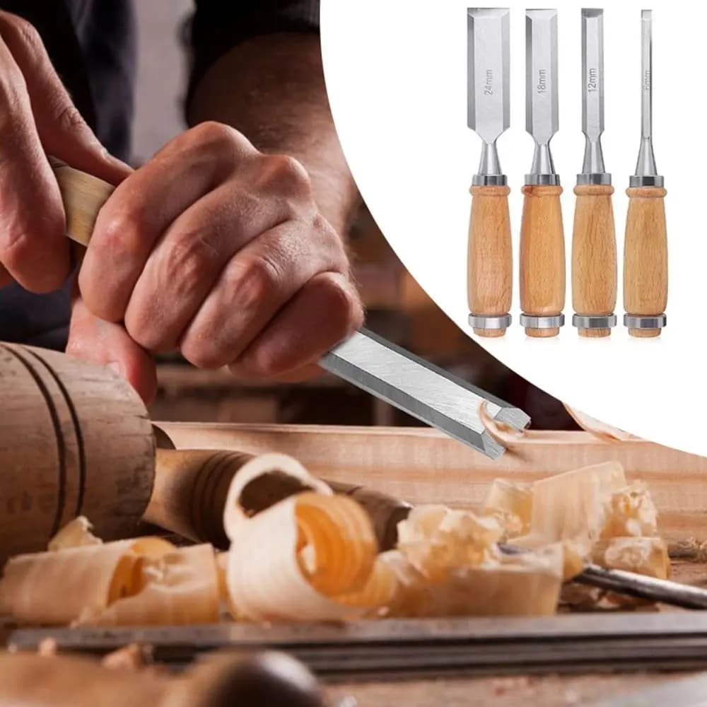 4Pcs/set Manual Wood Carving Hand Chisel Tool Set Hand Tools Woodworking Gouges Wooden Handle DIY Tool Chisel Carpenters