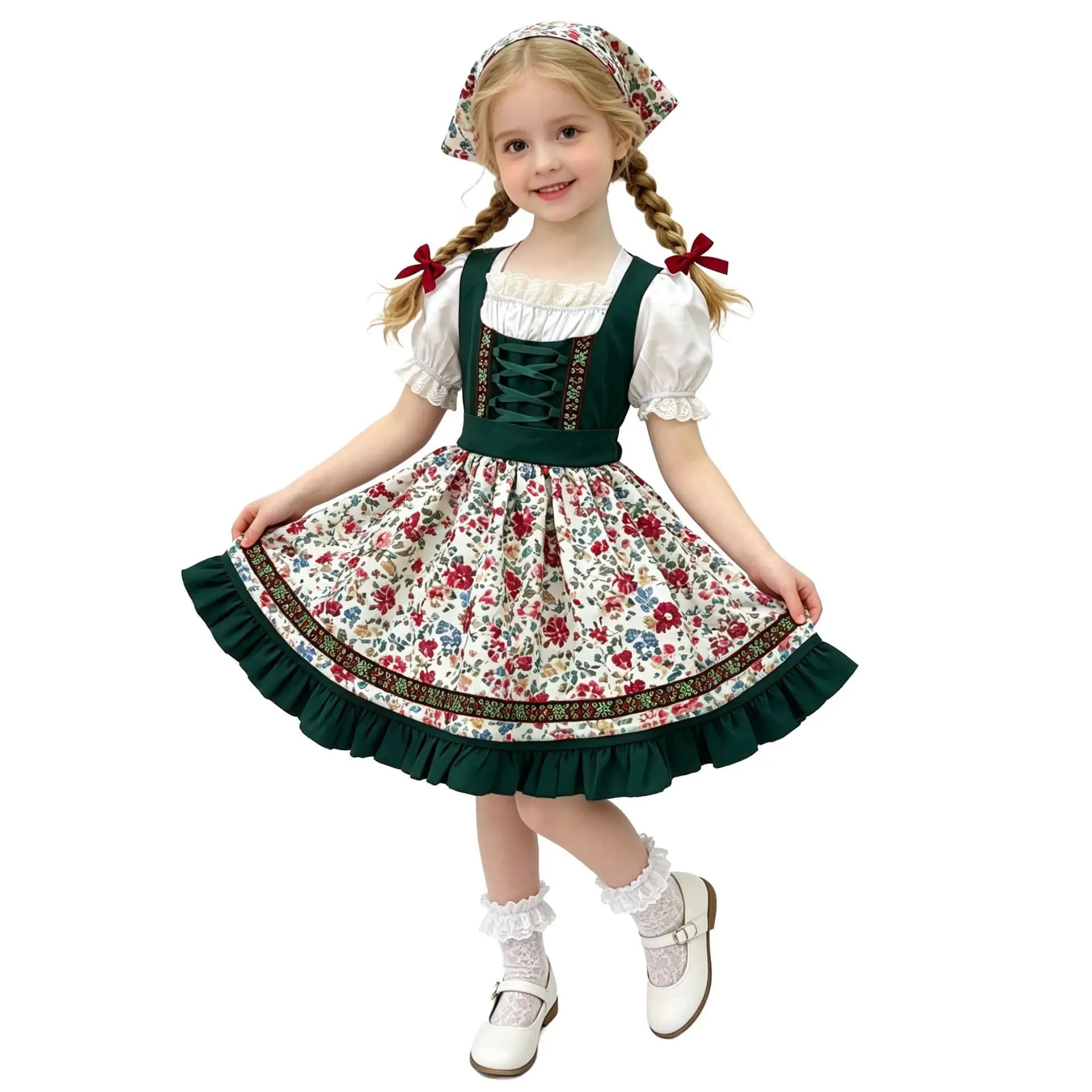 Girls Bavarian Dirndl Floral Performance Dress