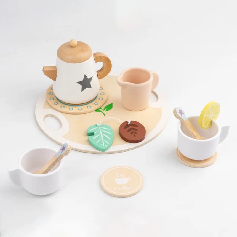 Kids Pretend Play Toys Popular Kids Kitchen Toys Realistic Wooden Tea Set Party Toy Set Children's Simulation Tea Set Gifts