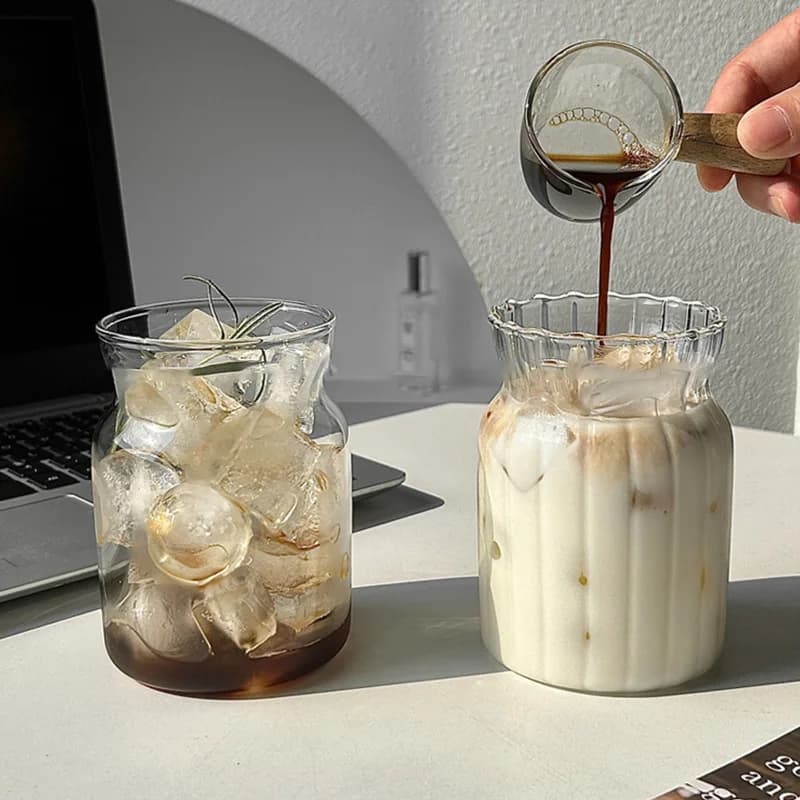 Glass Drinking Cup with Grip Pattern