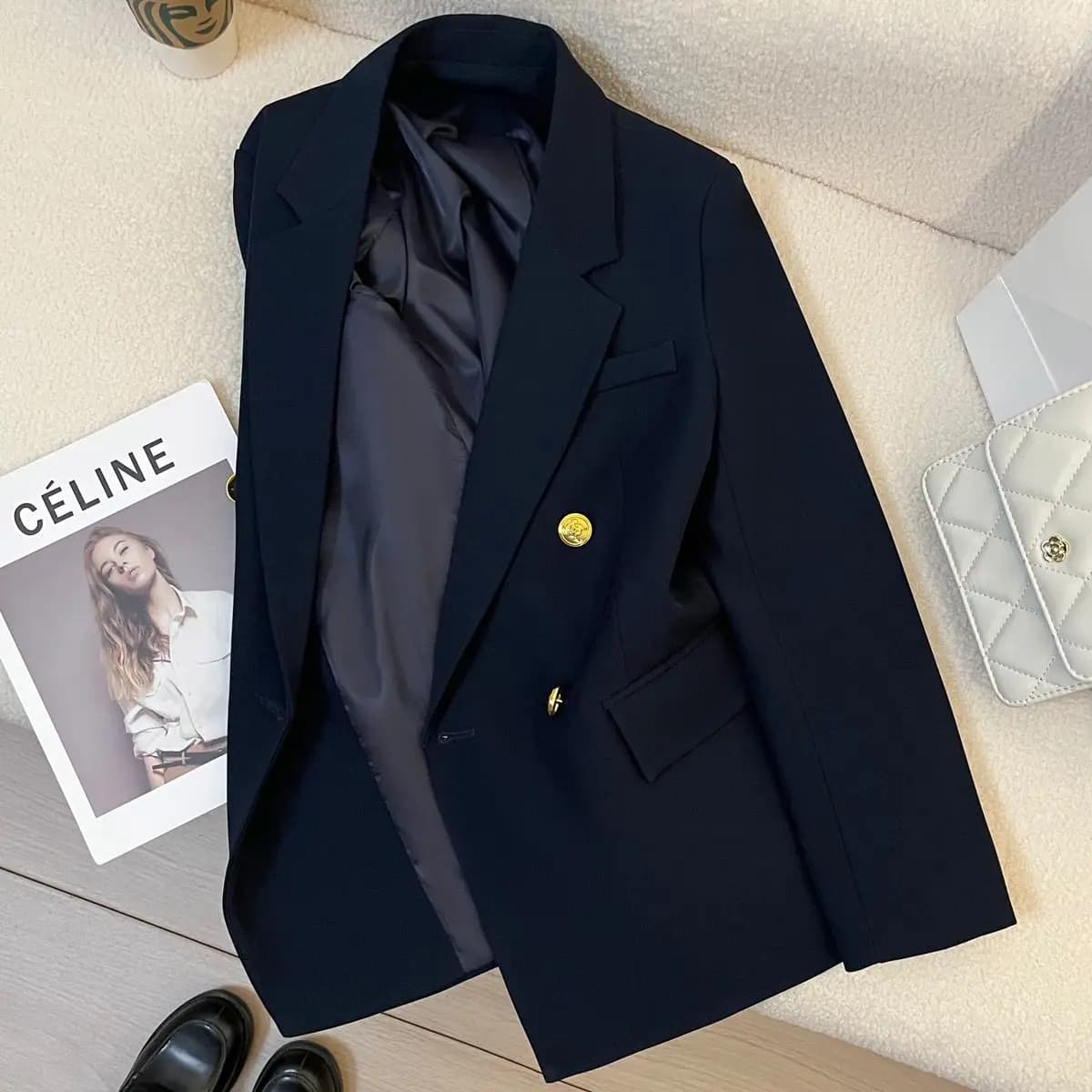 Navy Blazer Jacket with Metallic Buttons