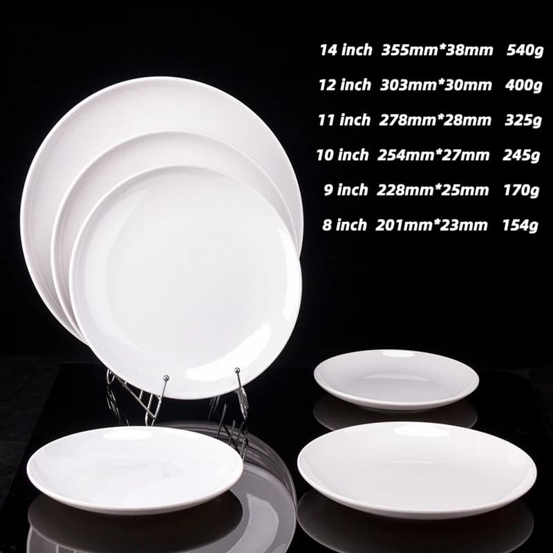 Round Melamine Dinner Plates White 8-14 Inch