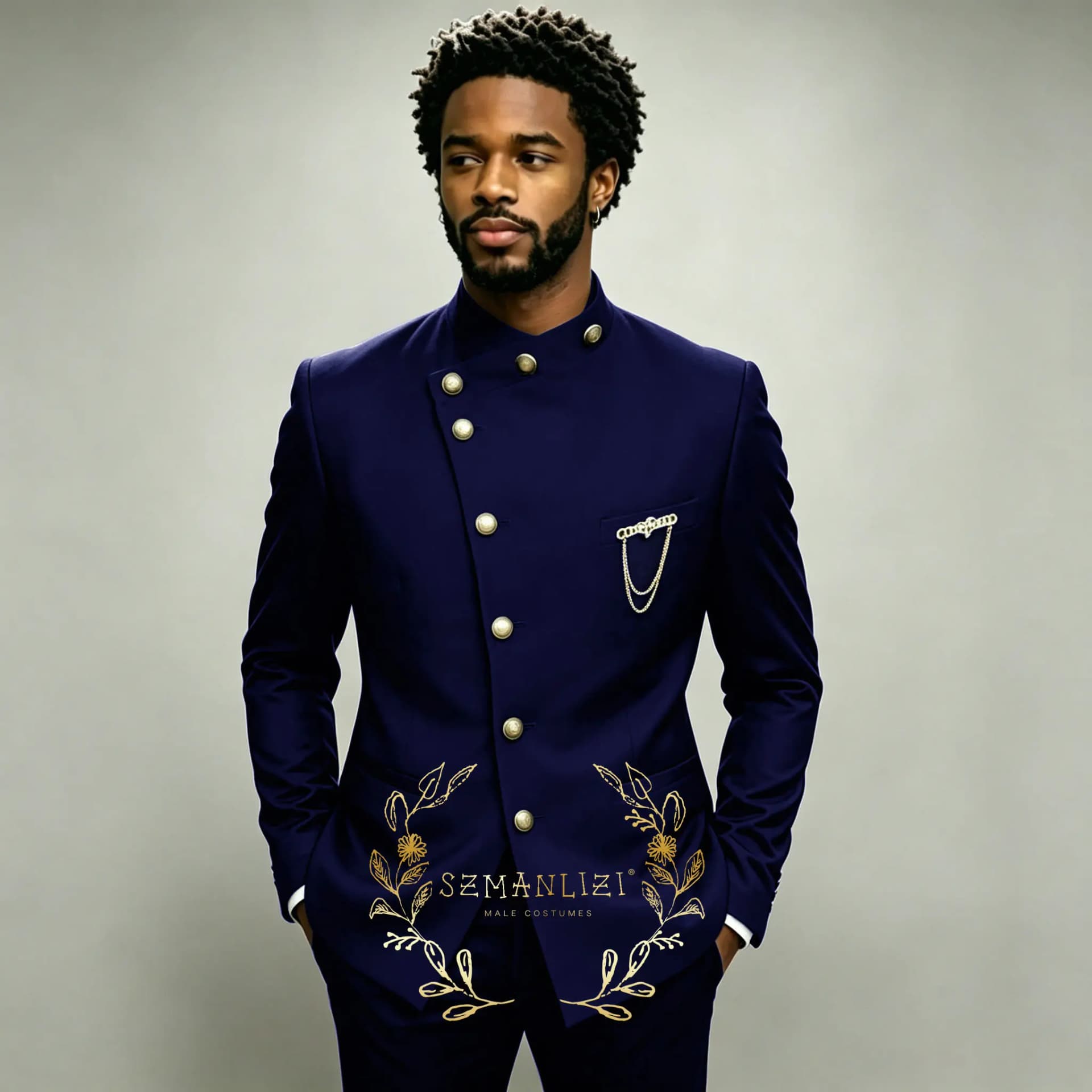 Navy Double Breasted Slim Fit Formal Suit