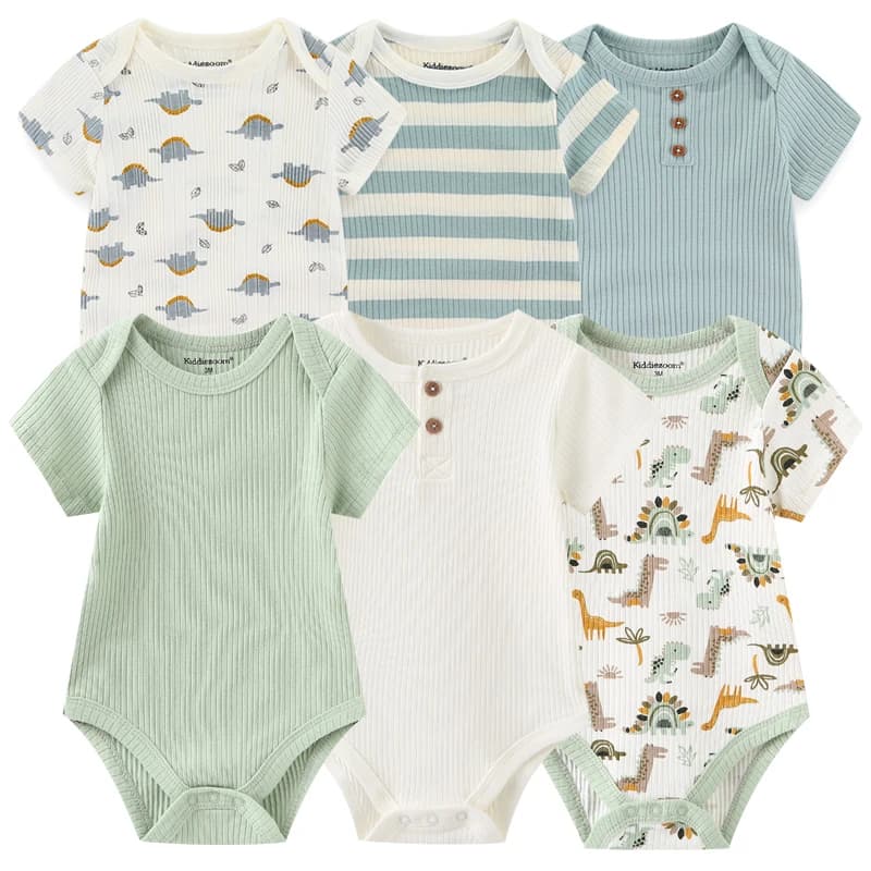 Newborn Bodysuits Cotton Cartoon Baby Girl Clothes Set 6Pieces Short Sleeve Baby Boy Clothes Summer Solid Color Bebes