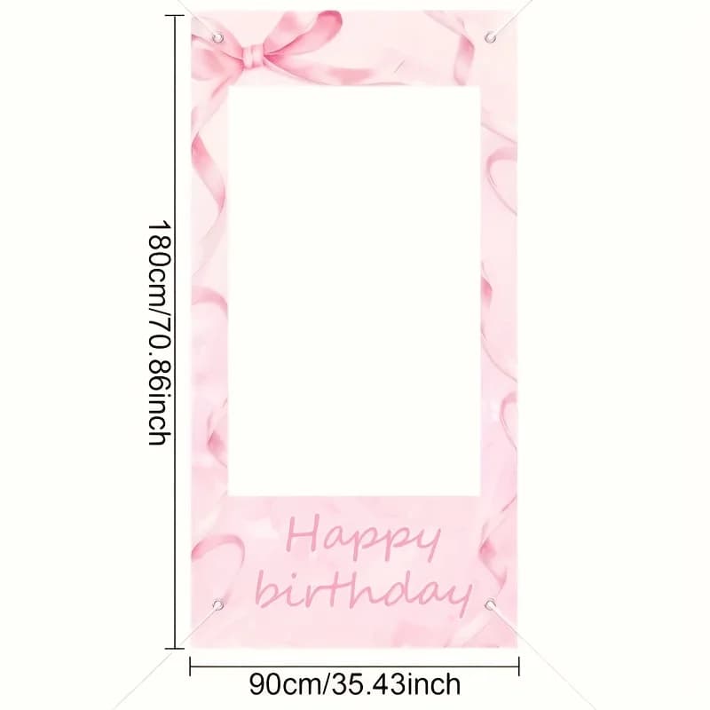 Sweet Pink Bow Happy Birthday Party Photo Booth Props - Birthday Photo Background Banner