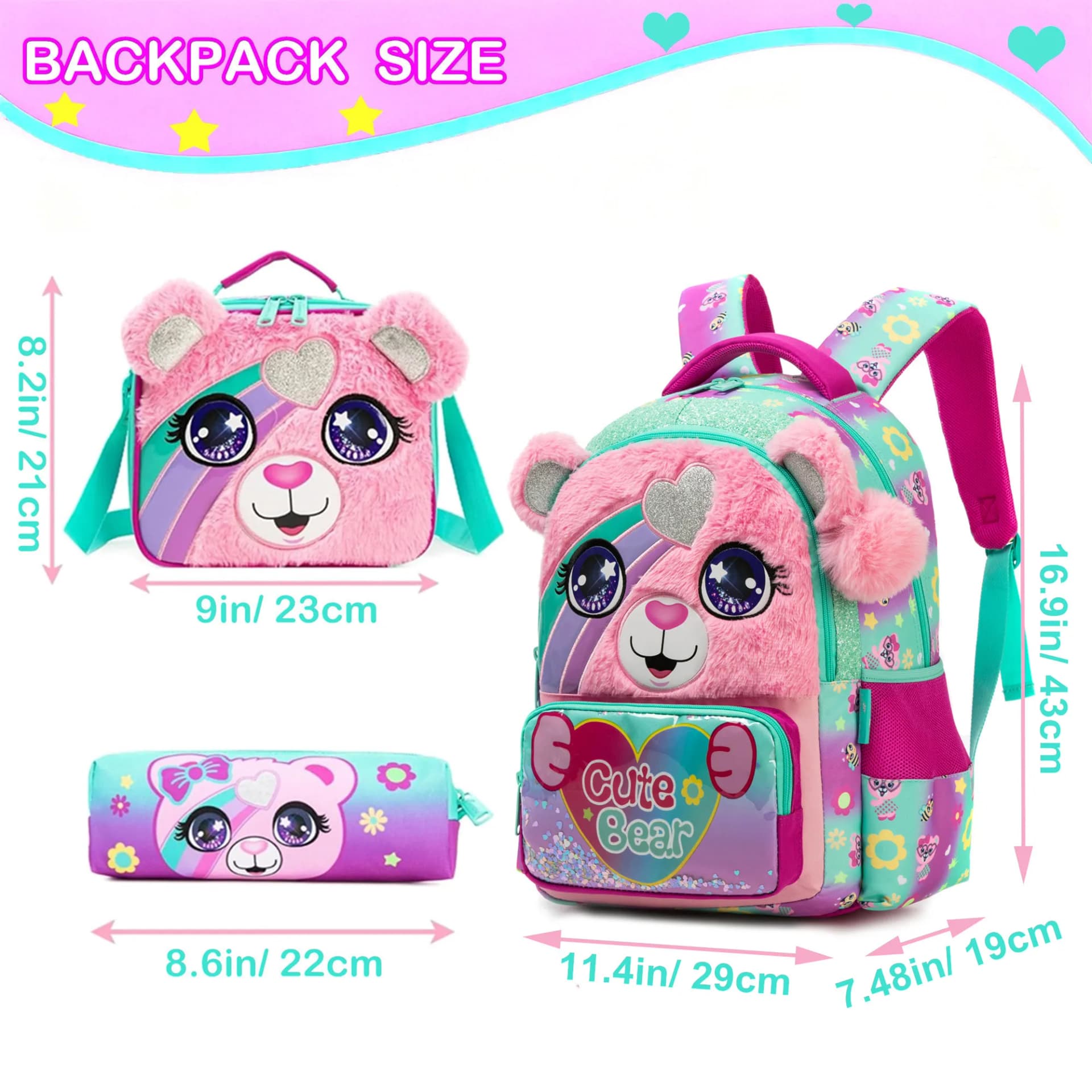 Girls School Backpack with Lunch Tote Set