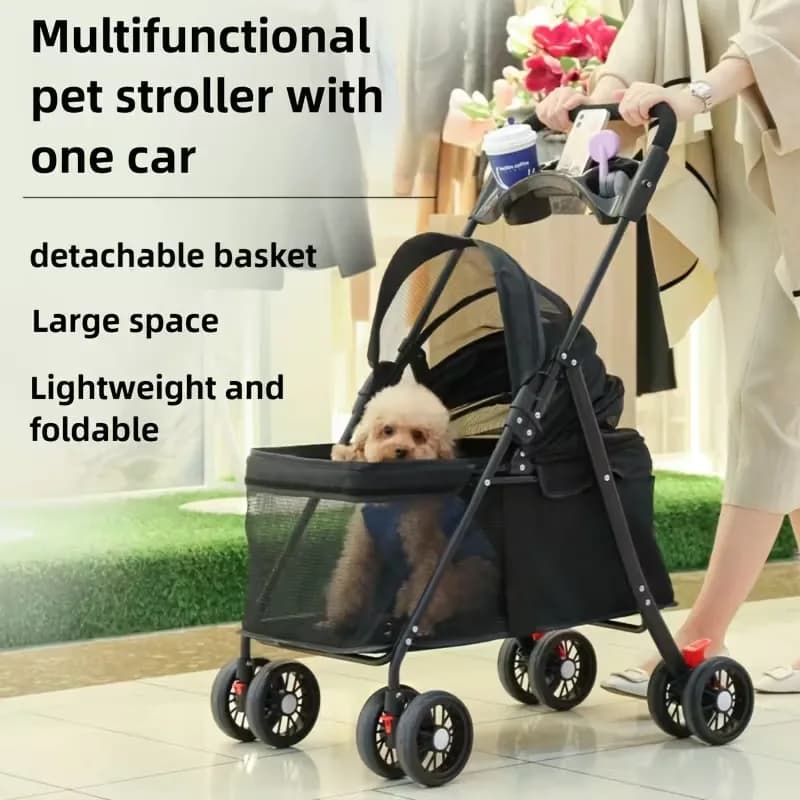 Pet Stroller with Cup Holder Portable Foldable