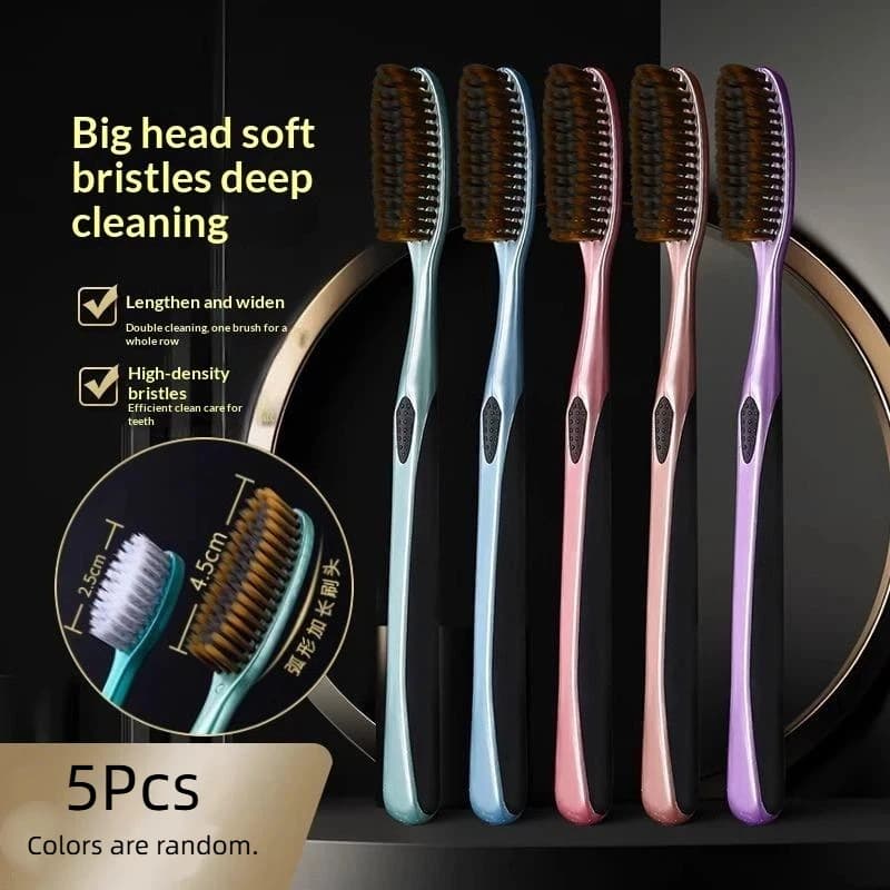 Soft Bristle Toothbrush with Extended Head and Anti-Slip Handle