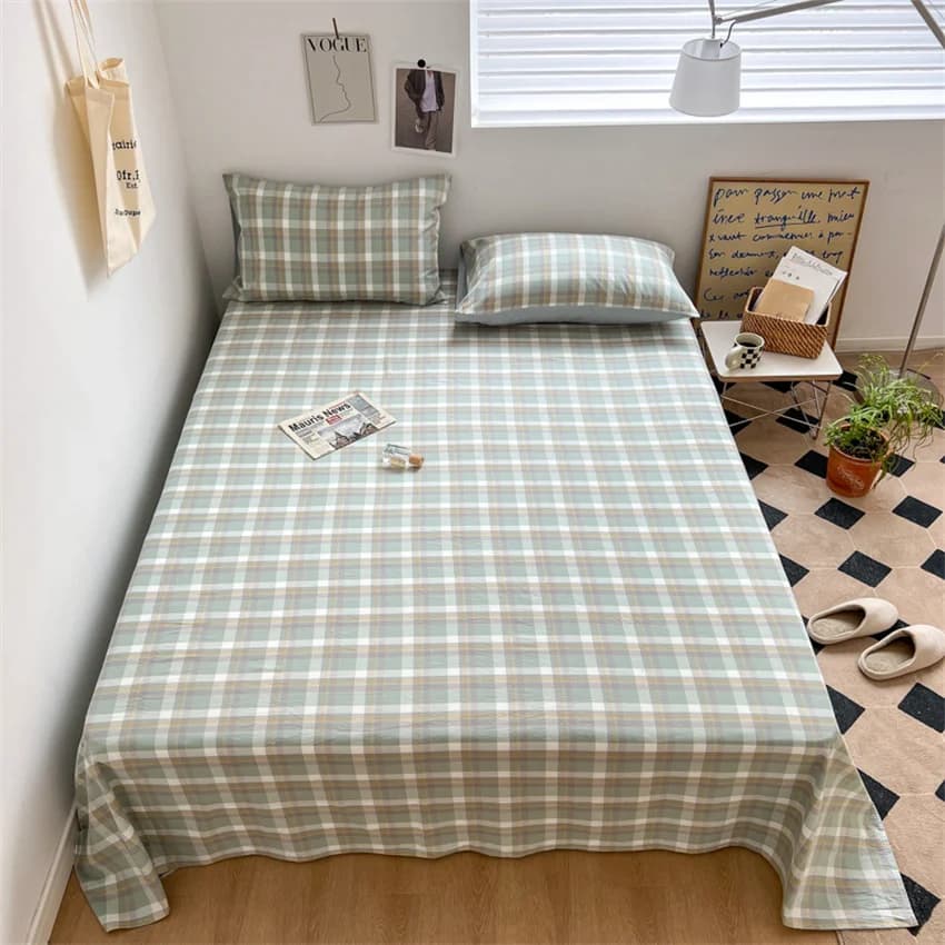 Pure Cotton Flat Sheet Nordic Grid Pattern