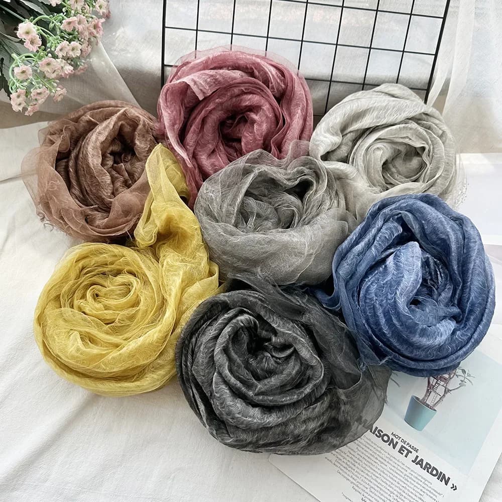 Lightweight Linen Silk Gradient Blue Scarf