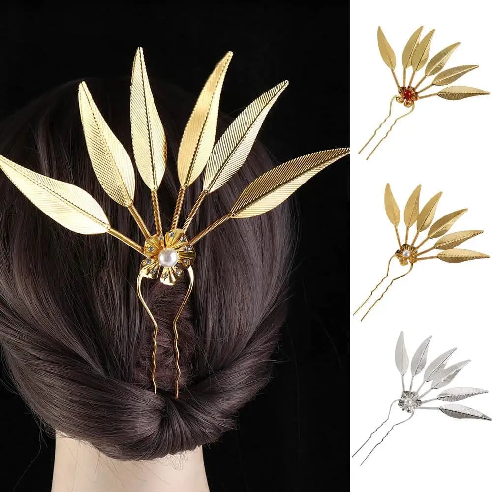 Hair Accessories Leaf Flower Girl Hair Accessories Metal Hair Sticks Thai Headdress Ancient Style Headwear U Shape Hairpin