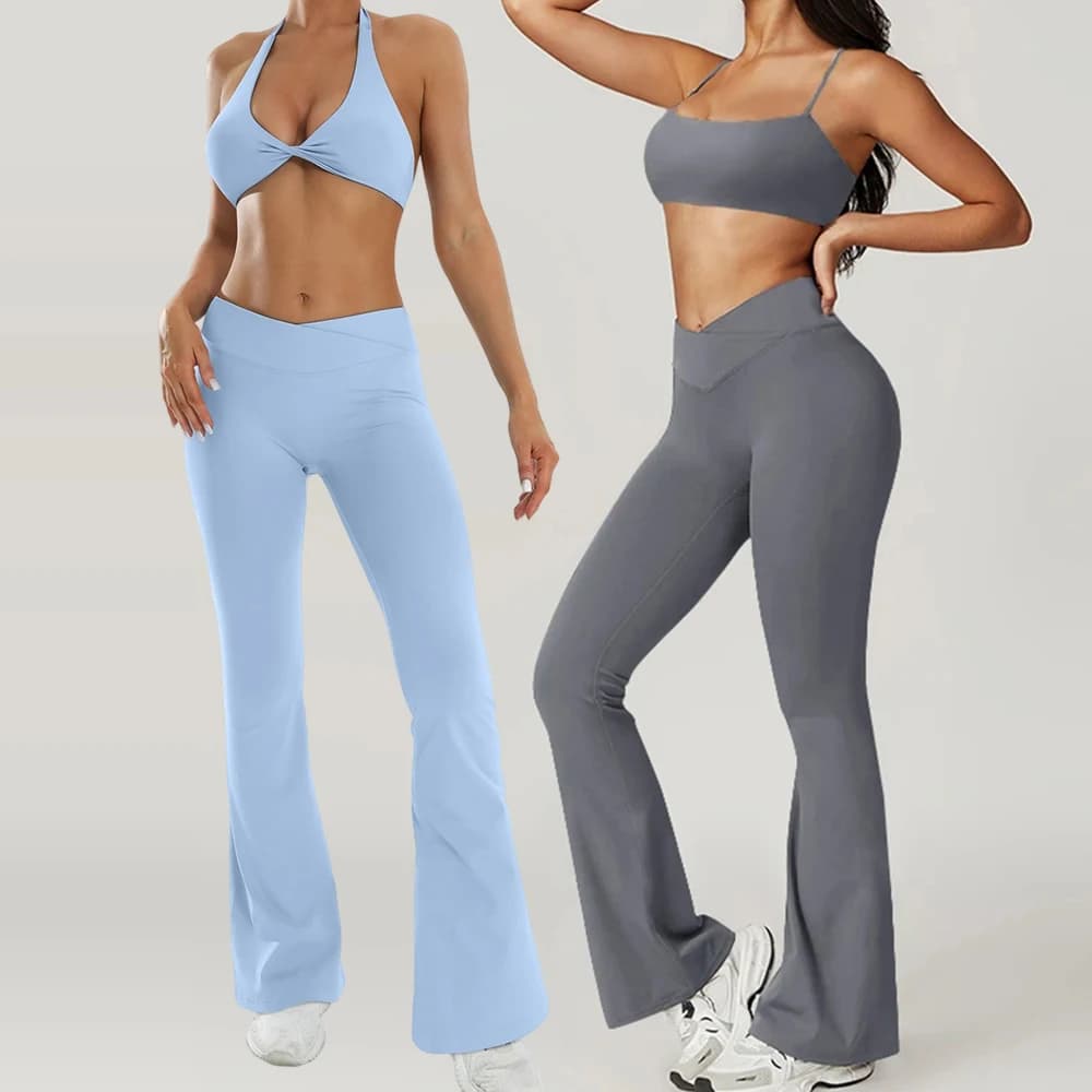 Gym Leggings Women High Waist Flared Pants Cross Waist Sport Tights Ladies Push Up Fitness Leggin Workout Clothes