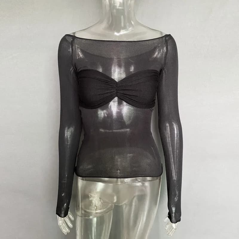Off-Shoulder Long Sleeve Ruched Blouse