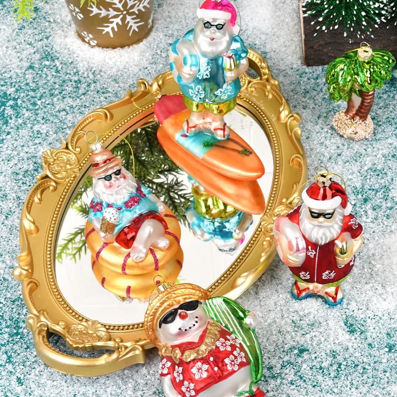Glass Painted Coconut Tree Christmas Ornaments
