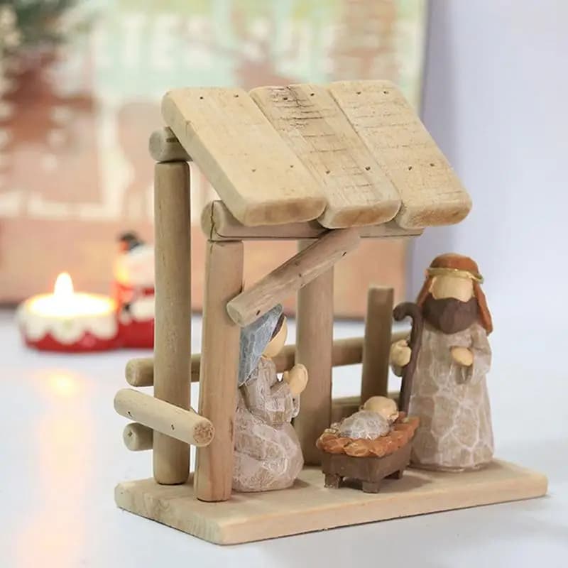Hand-Painted Wooden Nativity Scene Ornament