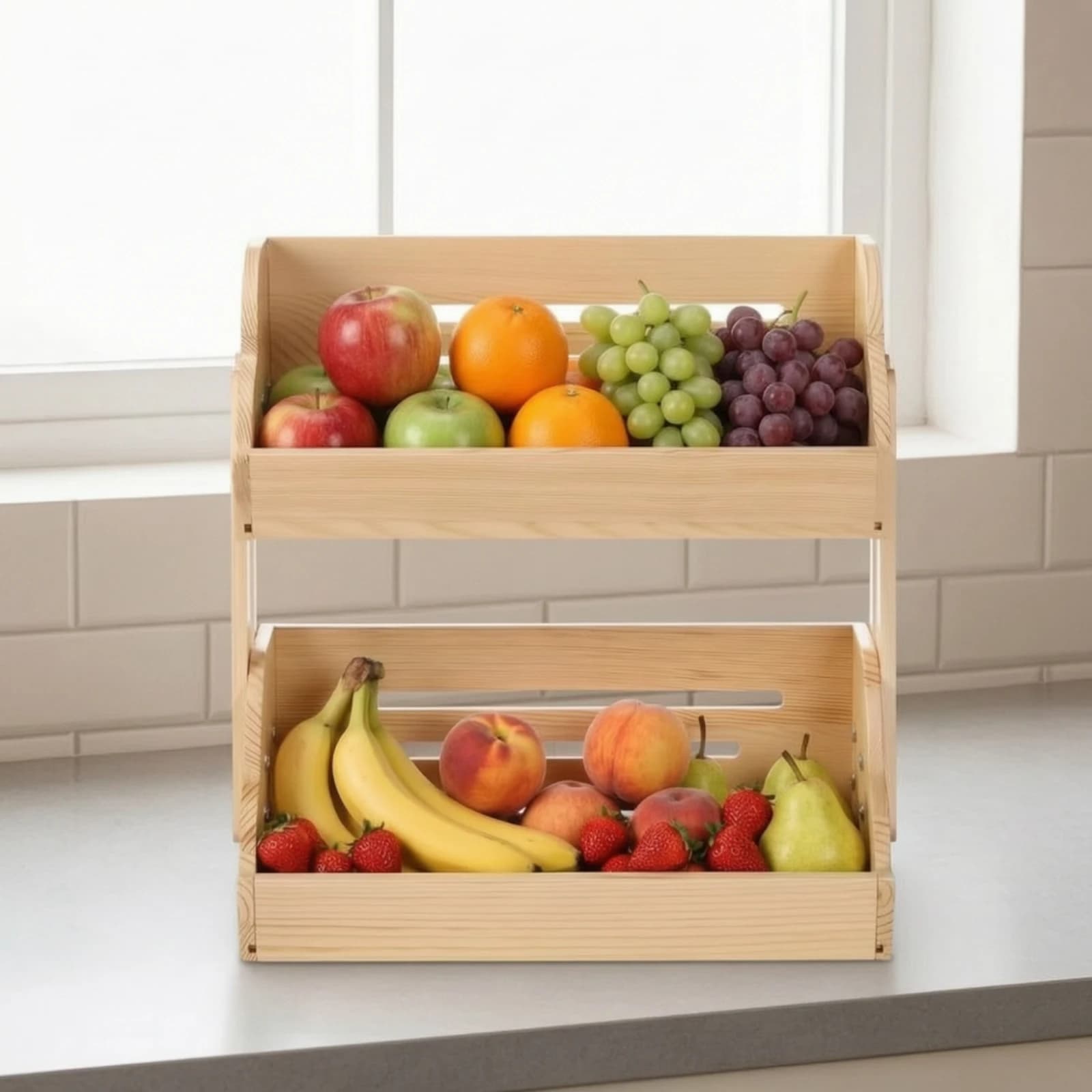 Wooden Countertop Produce Organizer Rack
