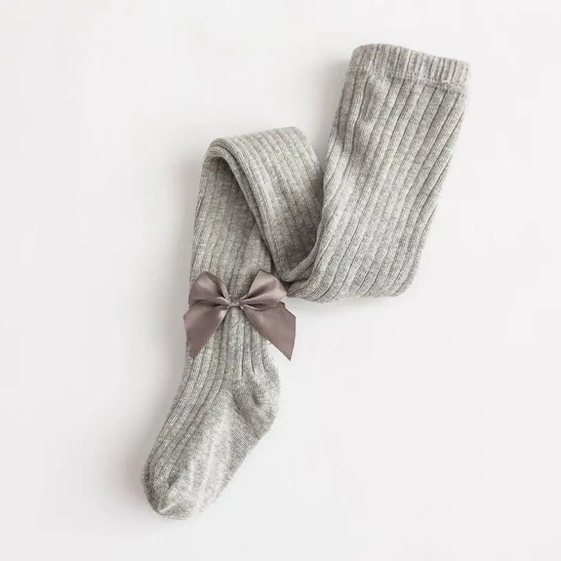 Kids Ribbed Tights With Floral Bow
