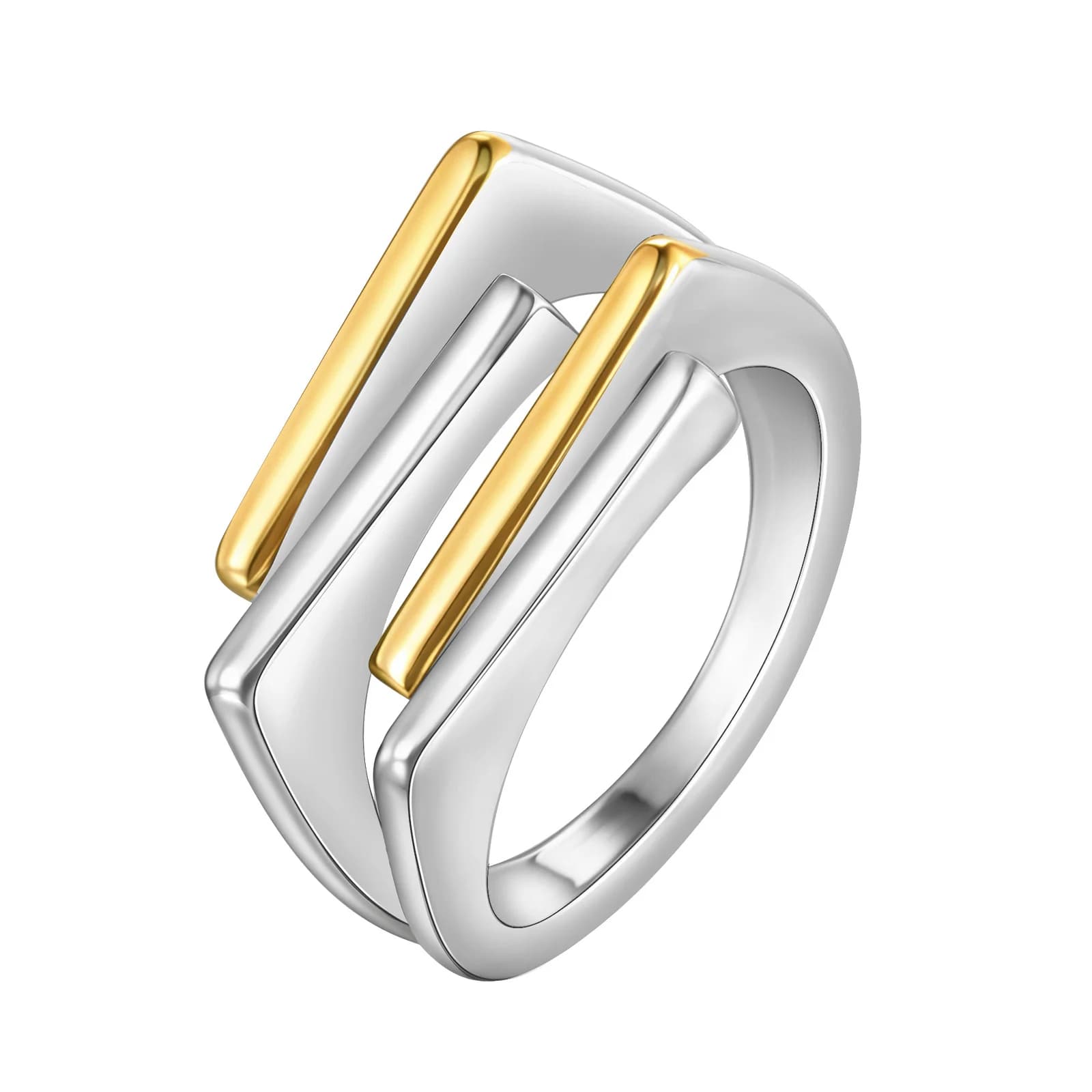 Geometric Three-Layer Women's Ring