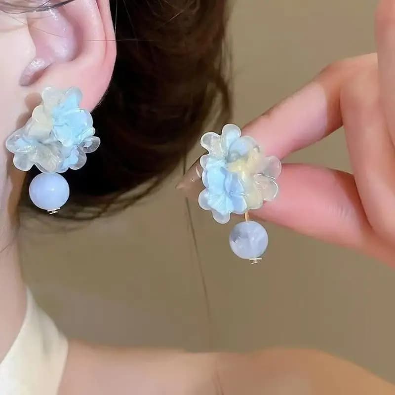 Floral Drop Earrings with Resin Pendant